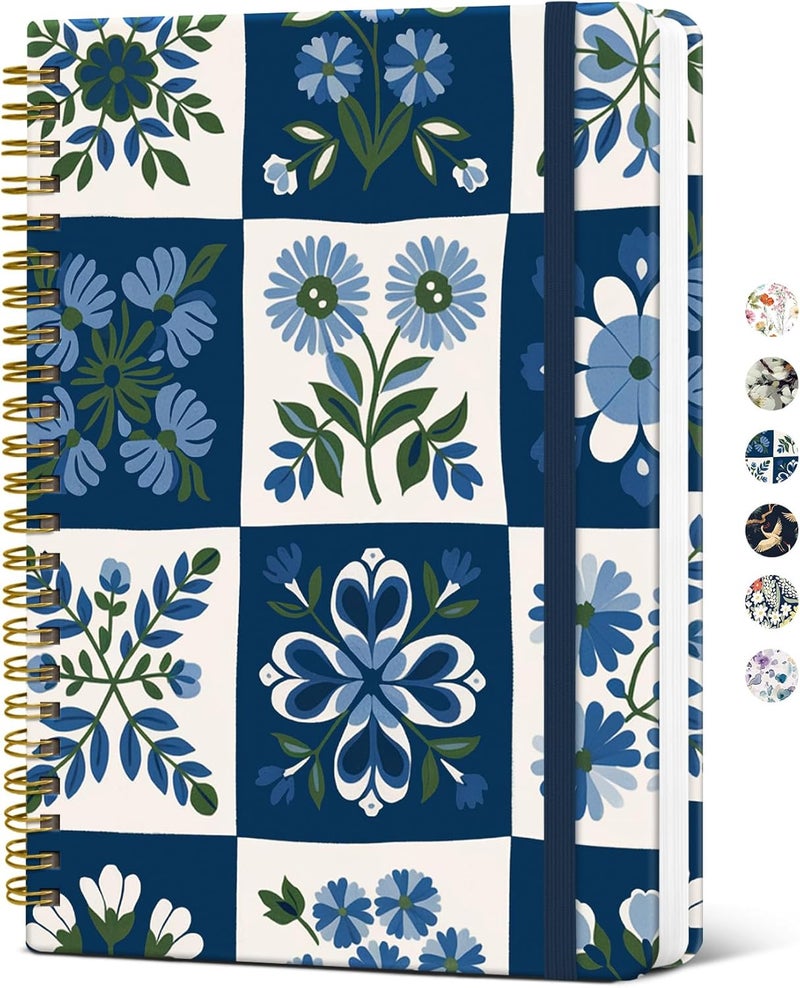 Taja Spiral Journal Notebook for Women, Pretty Hardcover Lined Notebook for Work & Note Taking, Aesthetic Cute Journal for Writing, 140 Pages, 5.8"x8.3", Petal Array - Image 1